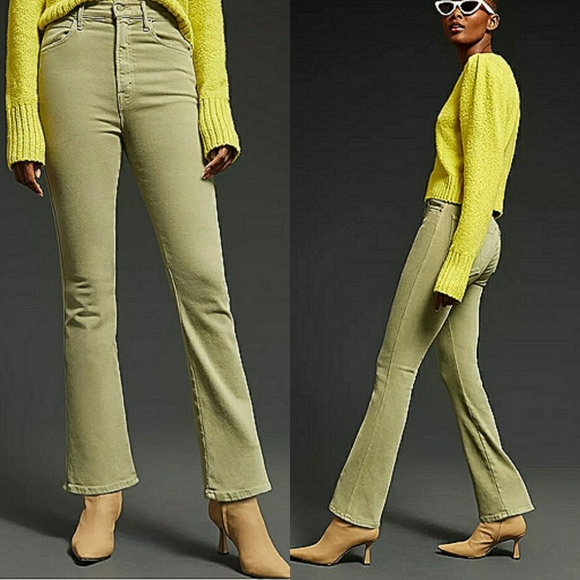 MOTHER Denim - MOTHER High Waisted Smokin Double Ankle Oil Green Jeans Y2K Denim Street Wear 26